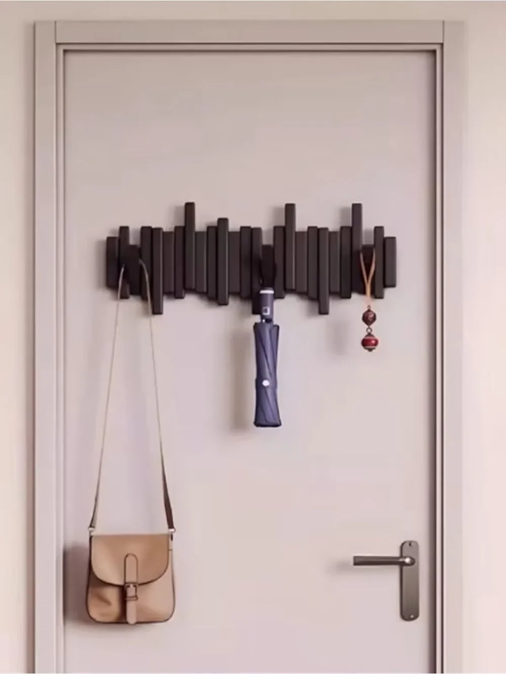 Espresso Color Modern Natural Wood Paino Wall Mounted 8 Hook Rack
